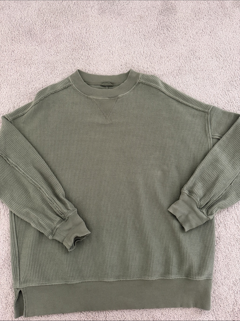 Aerie Olive Green Ribbed Knit Crewneck